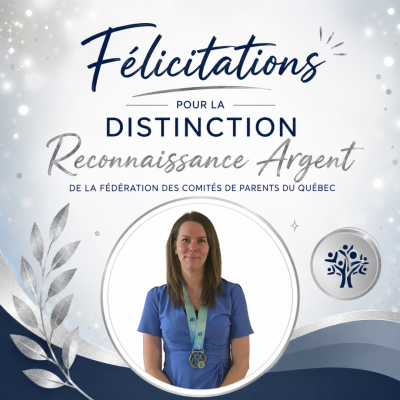 Mme Sabrina Turcotte reçoit la distinction Reconnaissance Argent de la Fédération des comités de parents du Québec
