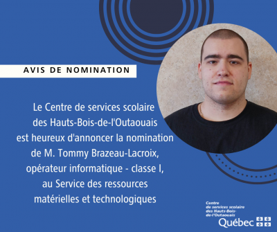 Nomination d'un opérateur informatique - classe I, au Service des ressources matérielles et technologiques