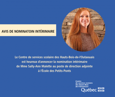 Nomination intérimaire au poste de direction adjointe à l’École des Petits-Ponts