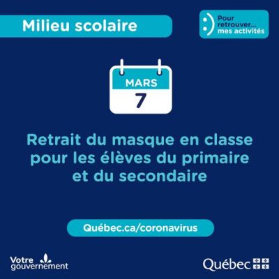 Allègements des mesures sanitaires sur le port du masque en milieu scolaire