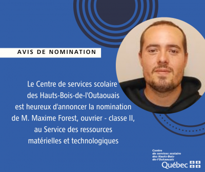 Nomination d'un ouvrier - classe II, au Service des ressources matérielles et technologiques